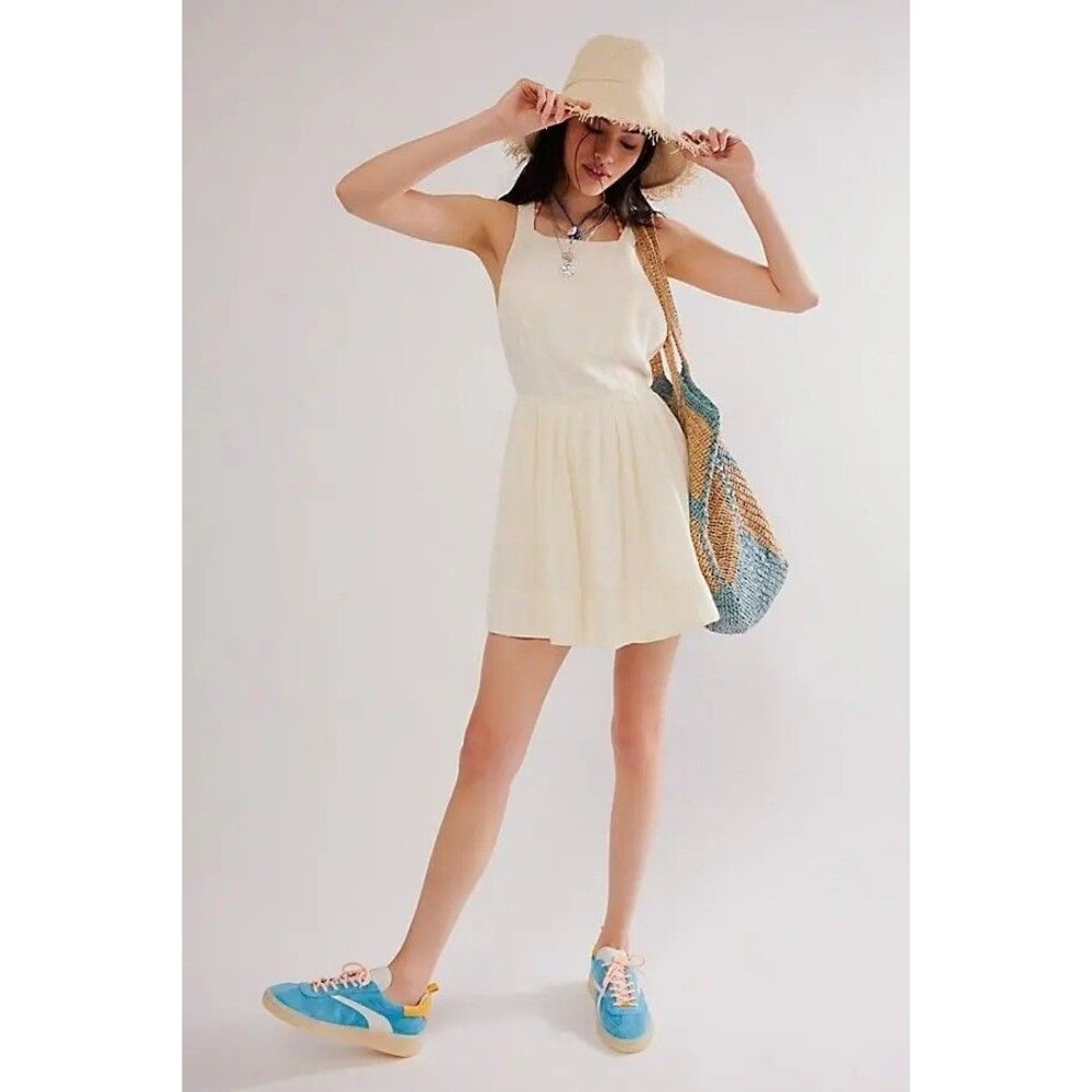 Free People Melted Hearts Mini Dress A-line Pleated Crisscross Ivory XS 285551